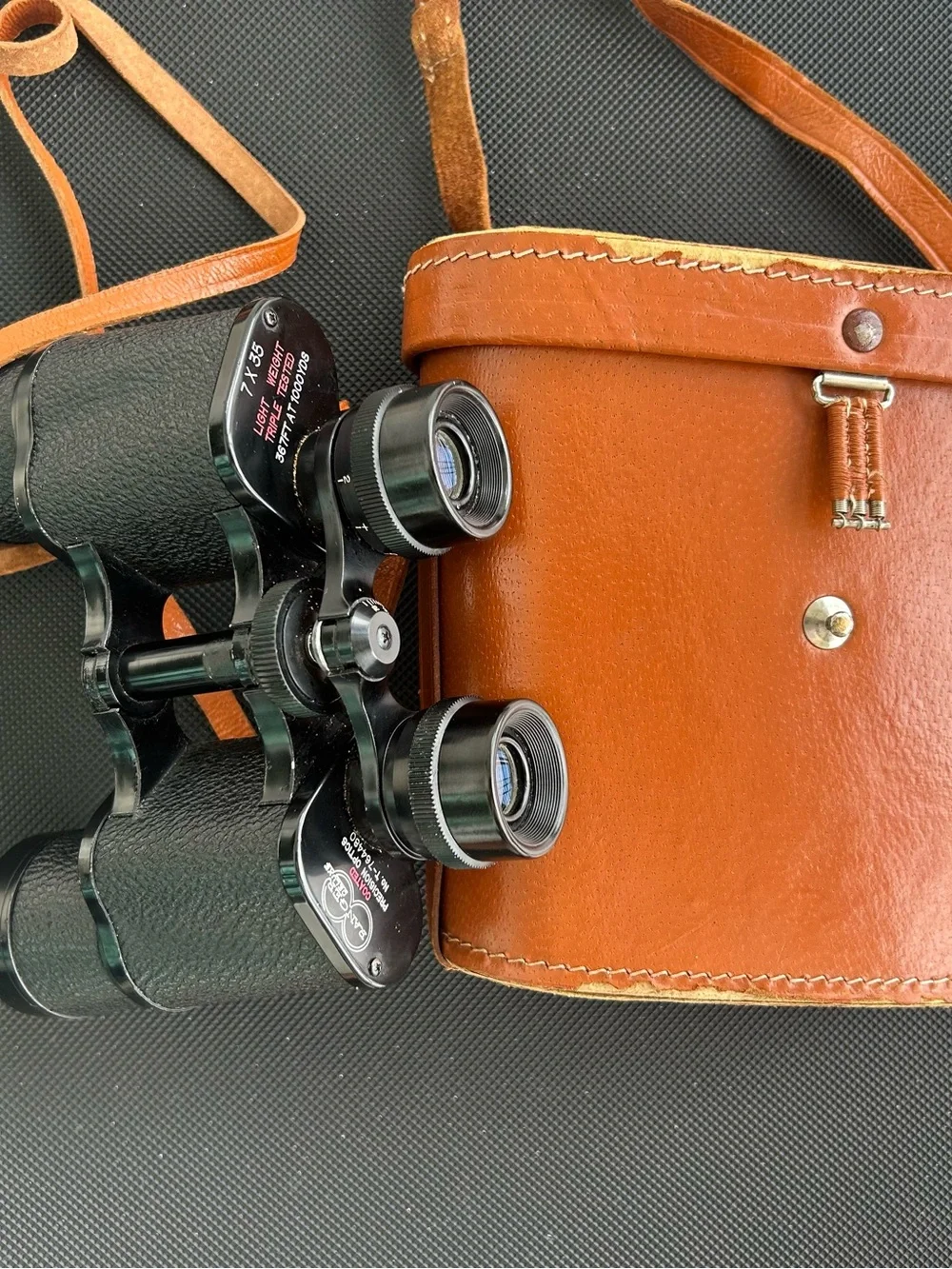 Vintage Binoculars with Brown Leather Case - Ranger Deluxe 7x35 Light Weight
